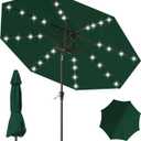 9FT Patio Umbrella with Solar Lights,Outdoor Market Umbrella with Tilt and Crank, LED Lighted Table Umbrella for Garden,Deck,Backyard,Pool,Beach (Dark Green)