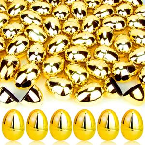 OCTERIC 36Pcs Easter Eggs Bulk, 2.3" Fillable Shiny Golden Metallic Plastic Easter Eggs Empty for Easter Hunt, Easter Basket Stuffers, Party Favor, Classroom Prize Supplies