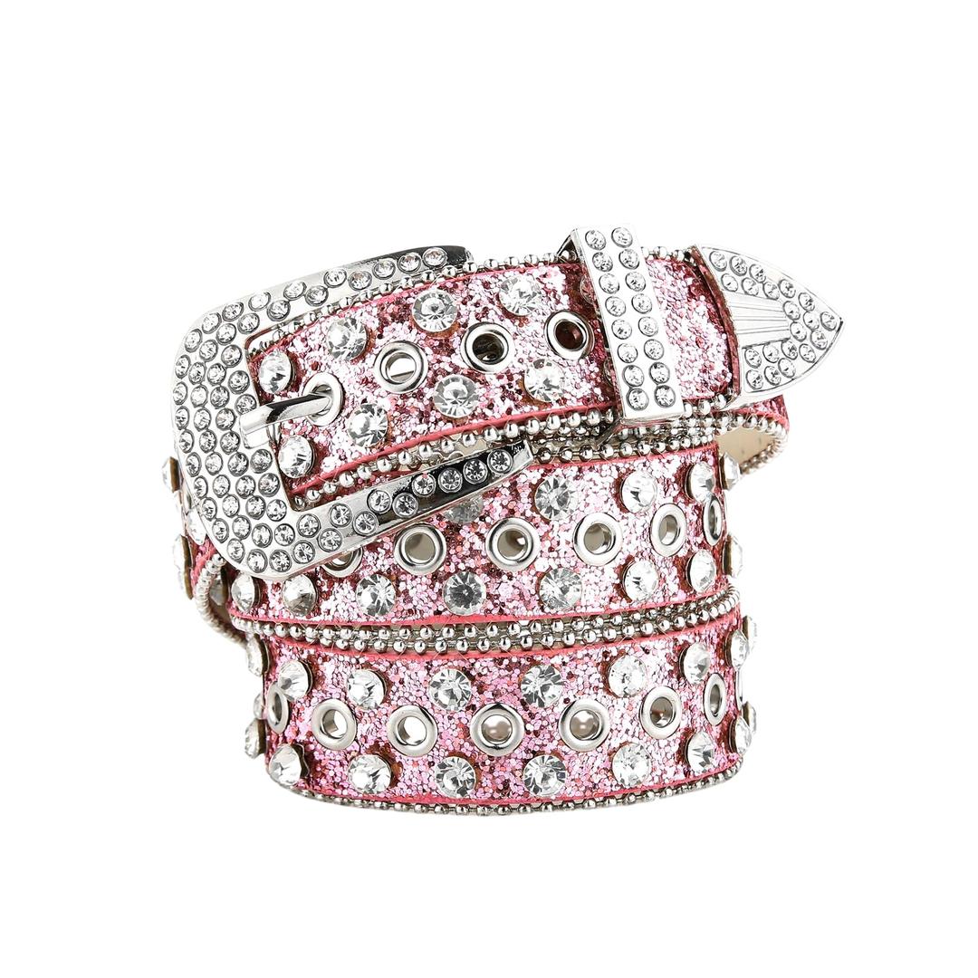 LEOMOSTE 2 pcs Rhinestone Waist Belt for Women Men Bling Sequin Western Studded Cowgirl Cowboy Leather Belt for Jeans