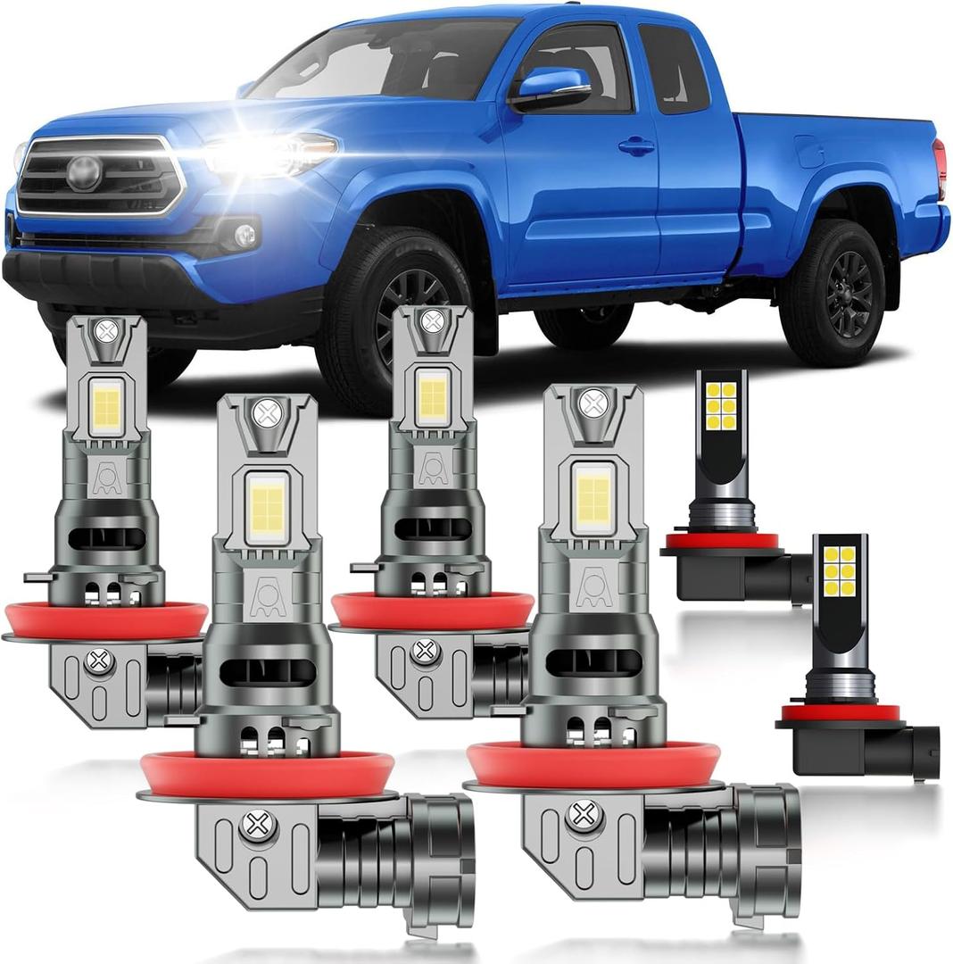 for Toyota Tacoma 2016-2023 FOG Lights Bulbs Combo, 4pcs Super Bright White Dual Beam and Fog Lights Blubs Package, 1:1 Size as Stock Bulbs, Plug and Play