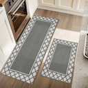 COSY HOMEER Washable Kitchen Rugs Sets of 2 Non-Slip Kitchen Mats for Floor Absorbent Kitchen Runner Rug for Kitchen Carpet,Sink Mat and Laundry, 20"x30"+20"x48",Grey