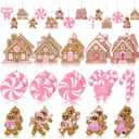 30 Pcs Pink Christmas Gingerbread Hanging Ornaments Pastel Gingerbread Ornaments Candy and House Soft PVC Christmas Tree Wall Hanging Decoration for Xmas Party Office Home Decor Winter
