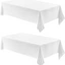 Veblandy 2 Pack Rectangle Tablecloth, 60x84 inch, Water Resistant Wrinkle Free Linen Textured Table Cloth Washable, Decorative Fabric Table Cover for Dining, Party and Camping, White