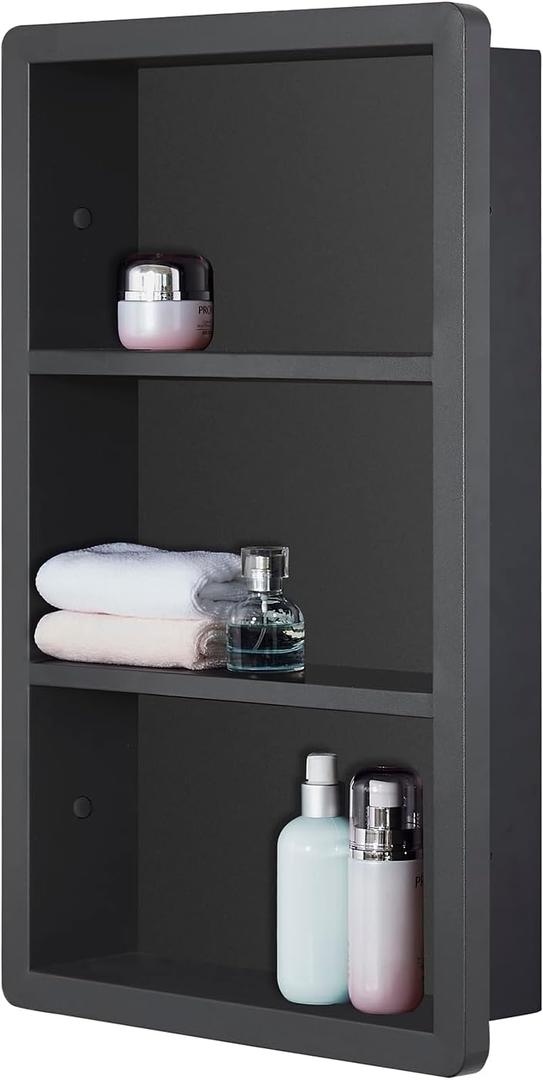 IDYLLOR Recessed Medicine Cabinet No Mirror - 14x24 Bathroom Storage Wall Cabinet with 2 Shelves, 304 Stainless Steel Shower Niche, Matte Black Waterproof for Bathroom, Toilet, Vanity