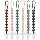 6-Pack Silicone Pacifier Clips for Babies, Safe Teething Beads, Rust-Free Holders, Baby Boy and Girl Essentials, Newborn Must-Have Accessories, BPA-Free