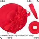 dressfan Wide Brim Fascinator Derby Hats for Women,20s Detachable Flower Hat with Headband for Derby Church Wedding Tea Party (Red)