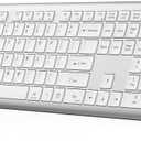 TECKNET Bluetooth Keyboard Rechargeable, 4-Device Free Switching (2.4G+BT), Ultra-Slim Full Size Wireless Keyboard, Quiet Typing, for PC/Laptop/Smart TV/Phone, Adjustable Stand, 12 Multimedia Keys (White)