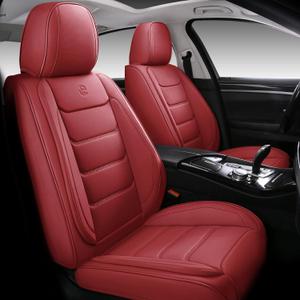 Full Coverage Faux Leather Car Seat Covers Full Set,Automotive Seat Covers for Cars,SUVs Pick-up Truck, Car Seat Cushion, Wine Red Seat Covers for 5 Seats
