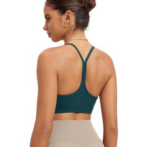 ODODOS Cloud Feeling Y Racerback Sports Bra for Women Wirefree Padded Strappy Yoga Bra (Large)