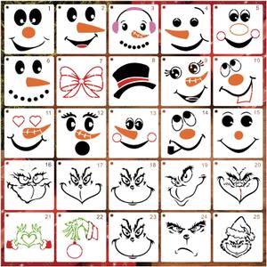 Christmas Snow Man Face Stencils for Painting on Wood, Snowmans for Crafts Reusable Wood Burning Drawing Art Paint Patterns for Wall Cake Cookie Canvas Furniture Paper (face5in25)