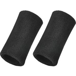 WILLBOND Pack of 2 Elastic Cotton Sport Wristbands 6" (Black)