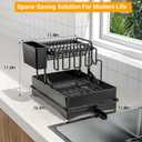 Expandable Dish Drying Rack, Rust-Proof Metal Dish Racks for Kitchen Counter with 360° Swivel Drain Spout, Space-Saving Dish Drainer with Utensil Holder for Small Apartment & Home Organization, Black