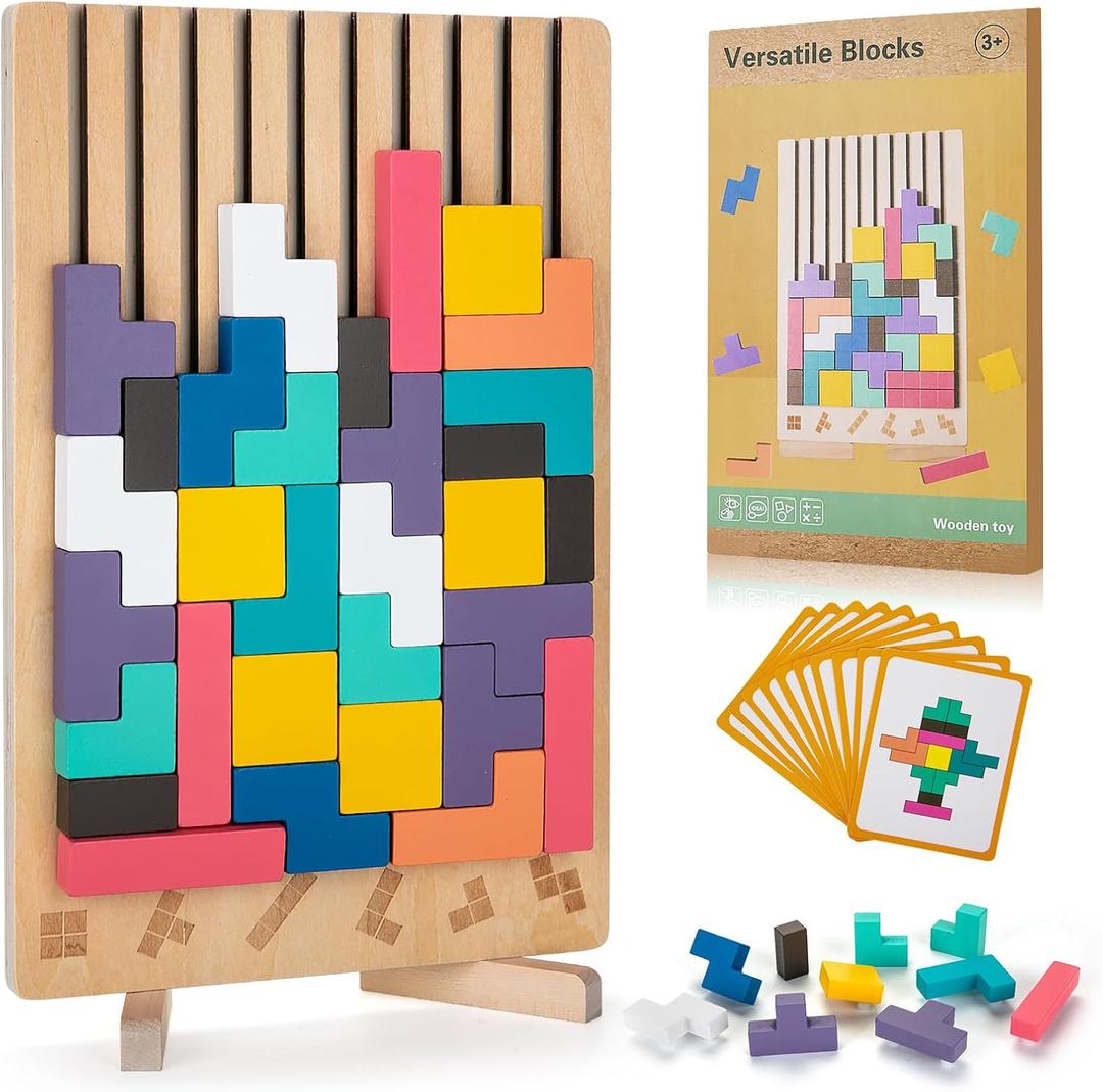 Montessori Wooden Stacking Puzzle Toy, Colored 3D Russian Block Stacking Jigsaw Puzzle Toy, Giant Building Block Board Game Educational Toys for Kids Brain Teasers for Toddlers 3-6 Years