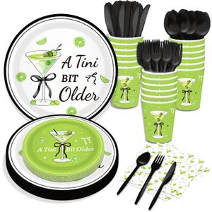 116 Pcs Green Martini Glasses Party Decoration 16 Guests Green Martini Party Supplies Including Martinis Glasses Partys Paper Plates Dinner Plates Napkins Cups Set for Martinis Themed Partys Decor