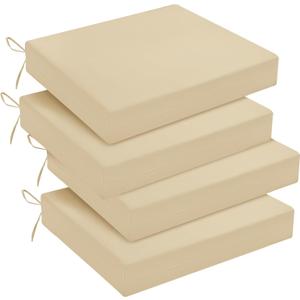downluxe Outdoor Chair Cushions Set of 4 for Patio Furniture, Water-Resistant Square Corner Patio Chair Cushions with Ties, High Density Foam Outdoor Seat Cushion, 18.5" X 16" X 3", Beige