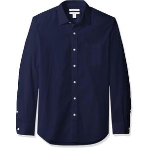 Essentials Men's Long-Sleeve Casual Poplin Shirt, Navy, X-Large