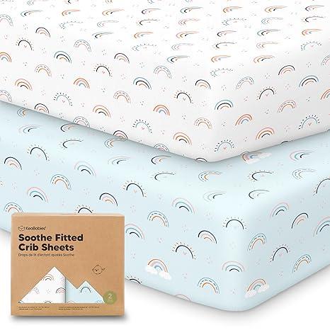 KeaBabies 2Pack Organic Crib Sheets for Boys, Girls  52x28 Fitted Crib Mattress Sheet Neutral, Breathable Jersey Cotton Cover for Baby Bed, Toddler Mattress, Soft & Cute Prints (Jolly Rainbow)