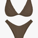 ZAFUL Bikini Sets for Women Triangle Textured Plunging High Cut Cheeky Bikini Swimsuits Two Piece Bathing Suits, S