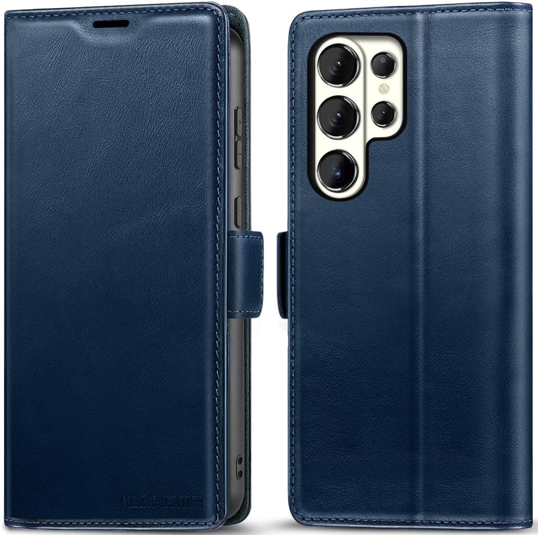 KEZiHOME Case for Galaxy S26 Ultra, Genuine Leather Wallet Case [RFID Blocking] Card Holder Kickstand Magnetic Protective Phone Folio Cover Compatible with Galaxy S26 Ultra 6.9"(Blue)