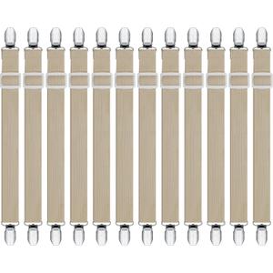 Boao 12 Pcs Bed Sheet Clips Straps Sheet Corner Straps Holder Adjustable Mattress Clips, Elastic Bed Grippers Suspender Fasteners Holder for Home(Khaki,8-12 Inch Length)