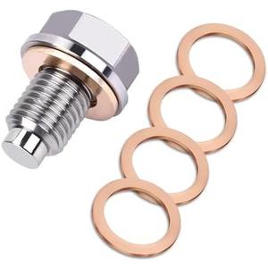 M12 x 1.25 Magnetic Oil Drain Plug, Magnetic Stainless Steel Oil Pan Drain Nut Bolt with 5 PCS Copper Crush Washer Anti Leakage, Universal Leak-proof Replacement,Fits Most Cars, Motorcycles, Boats