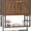 Farmhouse Medicine Cabinet - 3-Tier Wall Mounted Storage Organizer with Adjustable Shelves, Towel Bar, 5 Hooksfor Small Bathroom, Laundry Room, Over Toilet, Living Room, Bedroom (Walnut)