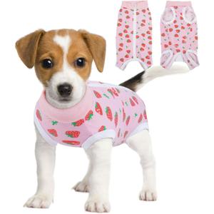 BRKURLEG Small Dog Recovery Suit After Surgery Female Male, Back Zipper Spay Recovery Suit for Dogs & Cats, Anti-Licking Puppy Surgical Onesie for Abdominal Wound, Cone Alternative, Pink XS