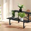 Zhongma 2 Tier Sturdy Metal Plant Stand with Wheels, L35.43 x W17.5 x H16.14 inch, Heavy Duty Plant Holder for Home Indoor and Outdoor,440 LBS Capacity & Heavy Duty Construction