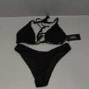 Women Two Piece Bikini Set - Sexy Halter Triangle Bikini Top with High Cut Cheeky Bikini Bottom Swimsuits (Small, Black)