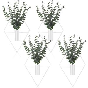 Jexine 4 Pcs Hanging Planters with Artificial Eucalyptus Metal Hanging Vase Indoor Plants Holder Modern Geometric Boho Bathroom Wall Decor for Living Room Home Office (Eucalyptus,White)
