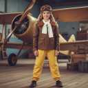 Pilot Aviator Costume Kids Coat Pants Hat Scarf Girl Boy Party Cosplay 3-11 Years