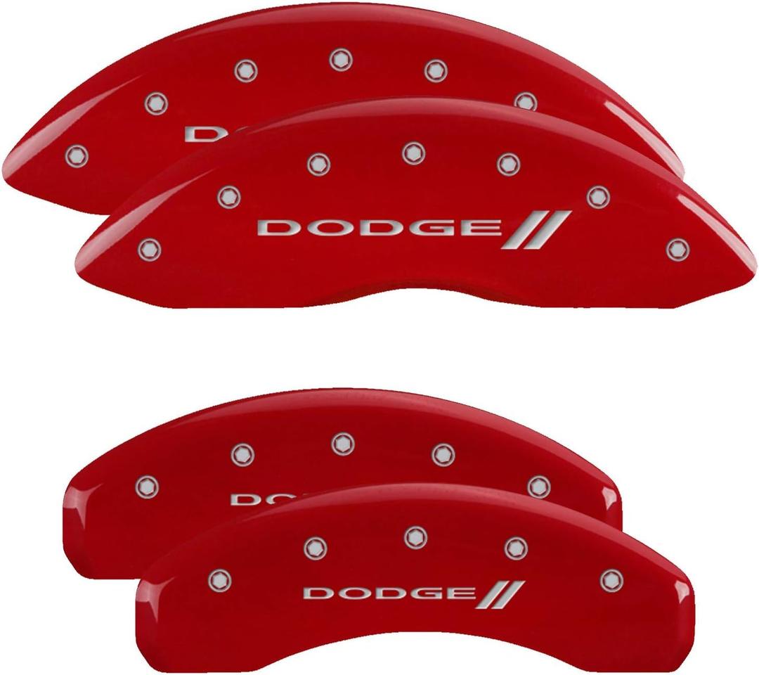 MGP Brake Caliper Covers for 2011-2025 Dodge Durango (Requires 17" Wheels or Larger) Red Powder-Coated Finish, Engraved Silver DODGE II Logo, Aluminum Front and Rear Caliper Covers (Set of 4)