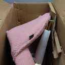 Furniliving Vanity Desk Chair, Cute Office Chair with Back for Girls, Rolling Upholstered Armless Chair with Gold Metal for Living Room/Makeup Room/Bedroom, Pink-Sherpa
