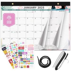 Ospelelf 2025-2026 Calendar Magnetic Desk Wall Desktop Monthly Planner from January 2025 to June 2026 Large To Do Pad with Plastic Cover for Office 17" X 12" Floral