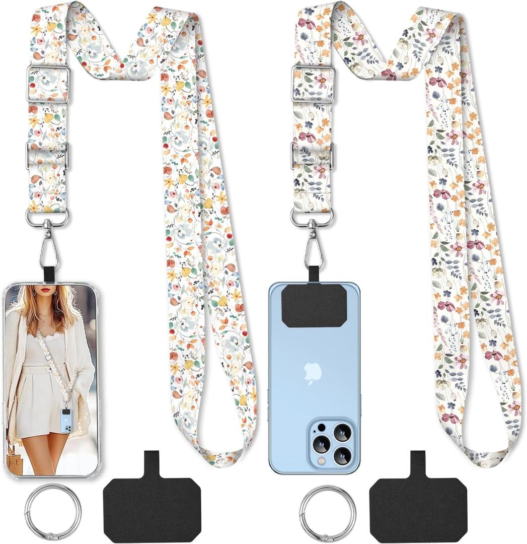 2 Pack Phone Lanyard Cell Phone Lanyard Crossbody Adjustable Phone Strap for Use Around the Neck Cell Phone Lanyard (Bohemian Leaf 3)
