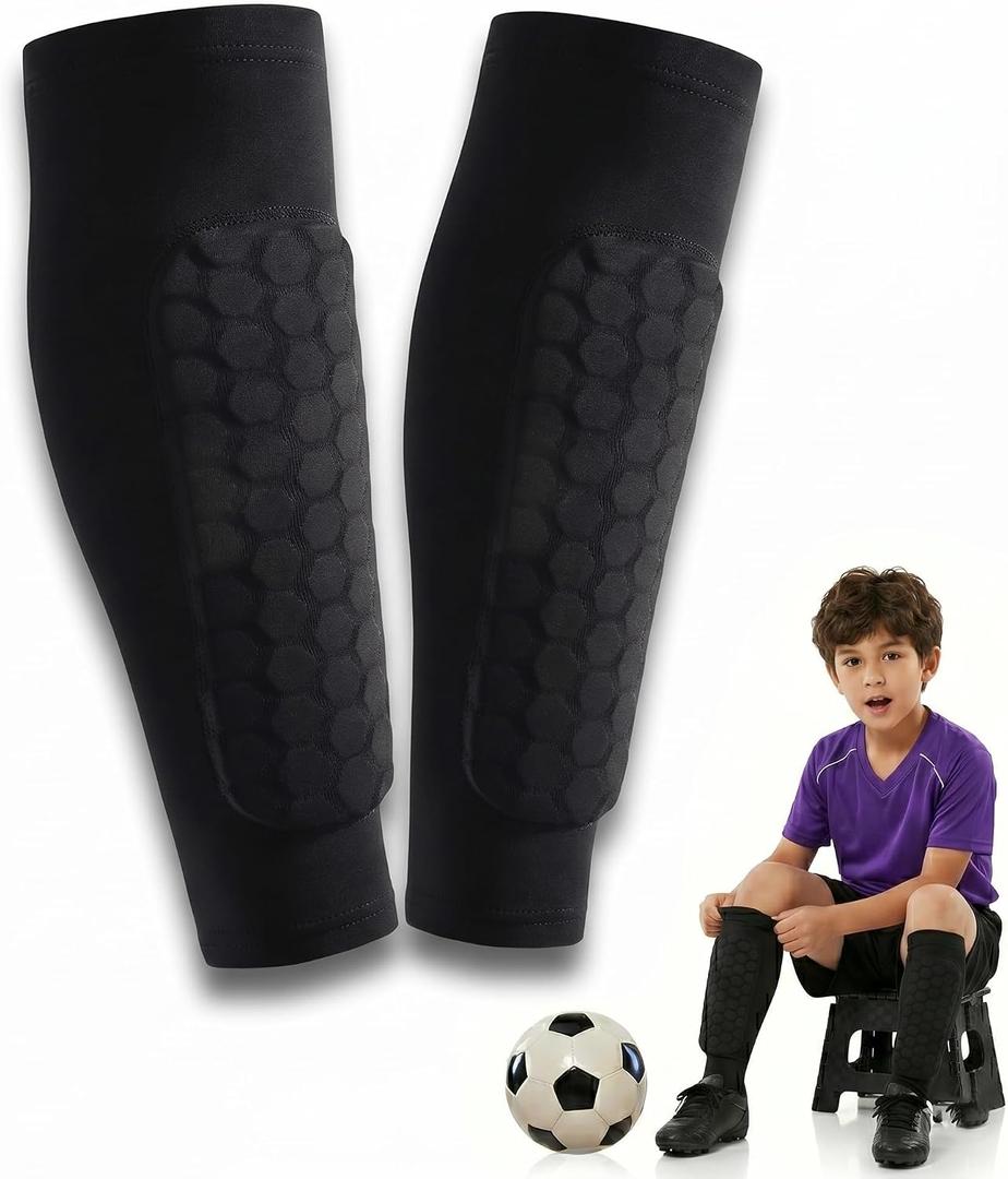 Soccer Shin Guards Shin Pads for Kids Youth Adult, Calf Compression Sleeve with Honeycomb Pads, Lightweight Calf Protective Gear for Football Soccer (Black, Large)