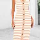 BTFBM Casual Women Spring Dresses 2025 Sleeveless Striped Midi Button Down Dress Ribbed Knit Cardigan Cover Up Dress (Orange, S)
