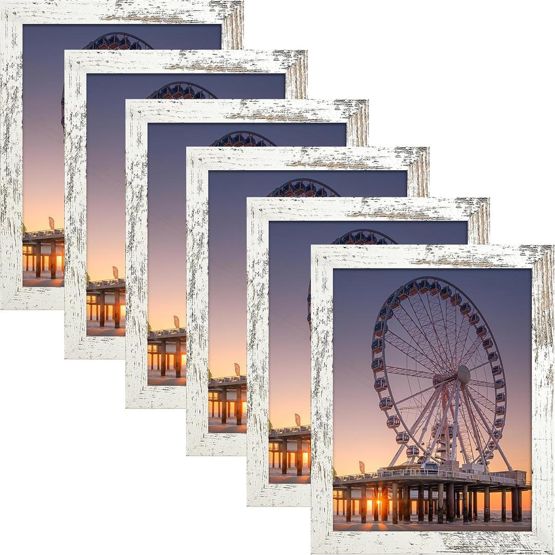 BESCRCL 8x10 Picture Frame Set of 6 High Definition Glass, Photo Frame for Wall or Tabletop, Engineered Wood, Distressed White