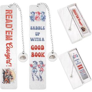 2 x Cowgirl Theme Stainless Steel Bookmarks Gifts for Women 2PCS, Metal Bookmark Colorful with Exquisite Gift Box Inspirational Letter for Colleague Friend Teacher Classmate Book Lover