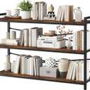 3 Tier Bookshelf 47.24" Width, Wood and Metal Etagere Bookcase, Vintage Farmhouse Modern Wooden Large Book Shelf for Home Living Room Bedroom Office Storage(Rustic Brown)