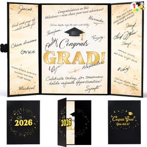 JOYIN 2026 Graduation Guest book Alternative, 12" Black & Gold Graduation Party Decorations Signature Congrats, Class of 2026 Grad Card for High School College Grad Gift, Party Guest Signing Cardboard