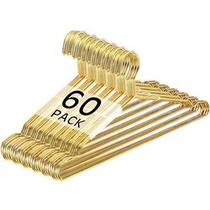 Suclain 60 Pack Gold Metal Wire Clothes Hangers 17.7 Inch Stainless Steel Heavy Duty Round Hook Thin for Coats, Blouses, Dresses