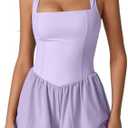 QINSEN Women's Square Neck Sleeveless Romper Jumpsuit Casual Summer One Piece Outfit with Pocket, Medium