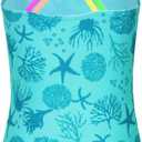 Jimmy Bahamas Girls 1 Piece Sport Swimsuits with Cross Back Strap Colorful Fish Scales Print and Two Cute Bow Decorations (Green)