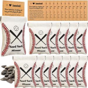 Mixweer 12 Sets Seed Sack Bags for Team with Message Gift Card Seed Sack for Sunflower Seed Sack Bags for Players Personalize Team Gift Bags for Party (Beige)