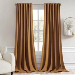 MIULEE Golden Brown Back Tab Blackout Curtains 120 Inch Long 2 Panels Set for Bedroom, Rod Pocket/Pinch Pleated Extra Long Thermal Insulated Living Room Darkening Light Blocking 10FT Drapes