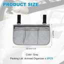 Beach Chair Armrest Bag, Beach Side Bag Hanging Storage Organizer with Reflective 4 Pockets Waterproof Pouch 13 x 7" & 2Pcs & Gray - Fit for (Bedside/Outdoor/Camping)