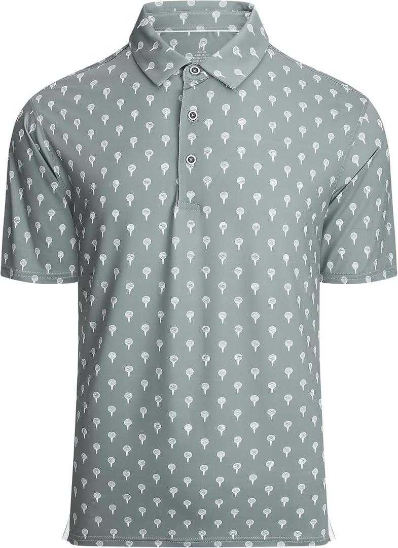 Alex Vando Mens Golf Shirt Moisture Wicking Quick-Dry Print Performance Polo Shirts for Men (Large, Grey Ball)