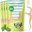 SmartLifeco Eco-Friendly Dental Floss Picks (200ct) - Flossers Made with Straw Wheat Blend, Superior Anti-Shred Thread for Tight Gaps, Tooth Pick Stick for Adults, Soft on Gum & Teeth, Vegan, Mint (1 Count (Pack of 200))