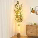 7ft Artificial Olive Tree with LED Fairy Lights & Woven Planter - Lifelike Faux Silk Plant with Realistic Leaves & Fruits and Natural Trunk for Indoor Home Office Living Room Bedroom Foyer Decor (6ft 11in)
